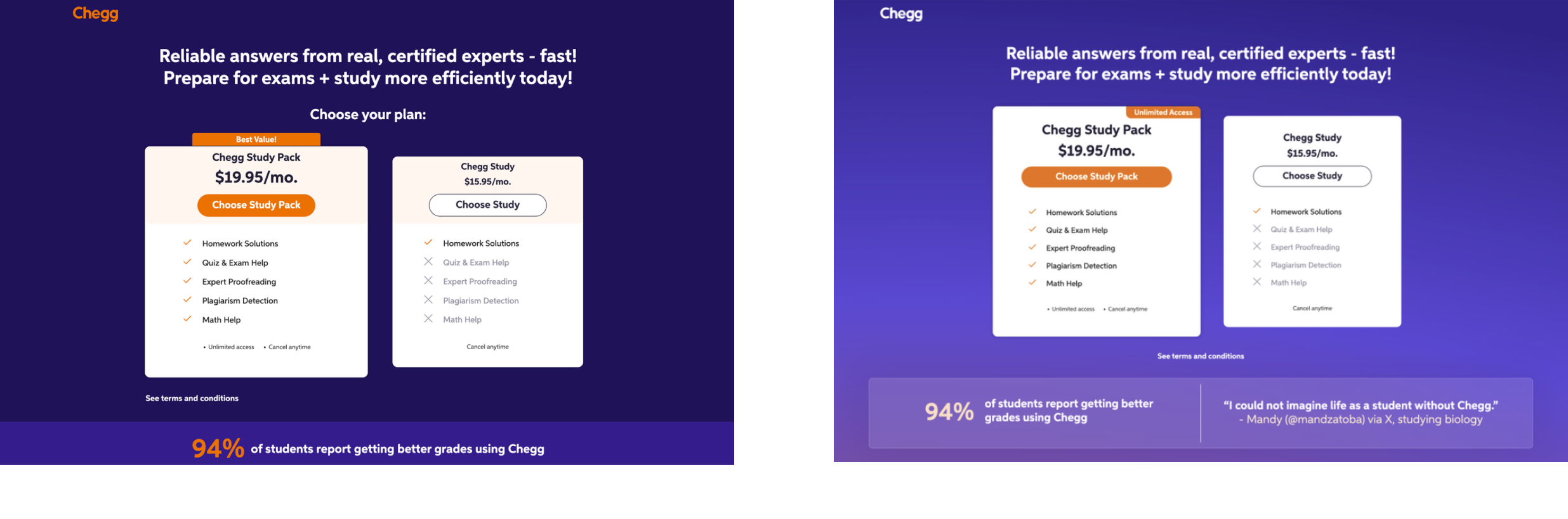 Control versus variant 2